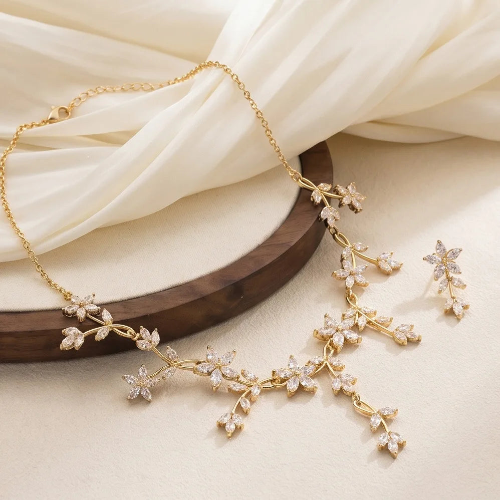 Elowyn™ | Floral Crystal Necklace &amp; Earring Set