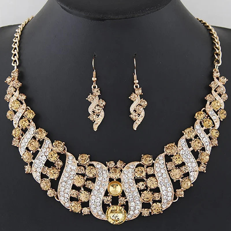 Solara™ | Champagne Kristallen Ketting- & Oorbellenset