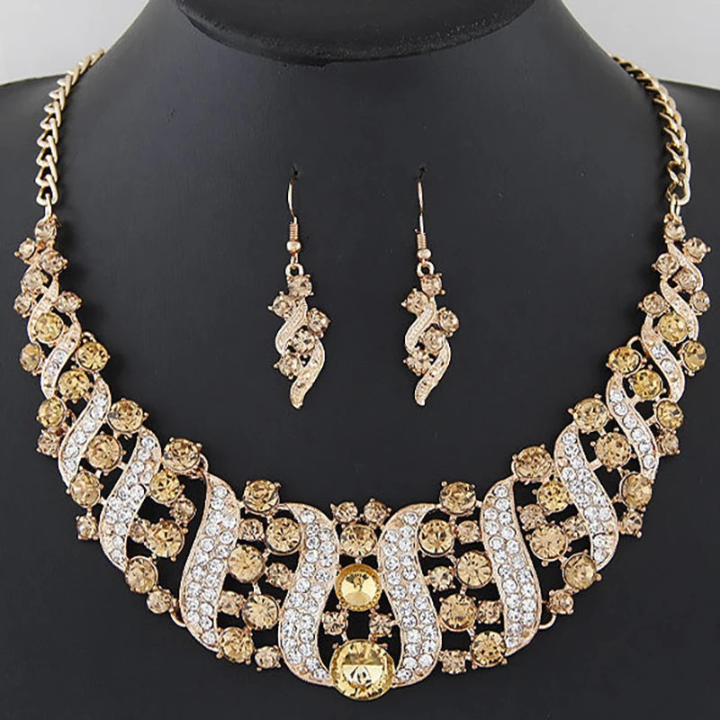 Solara™ | Champagne Kristallen Ketting- & Oorbellenset