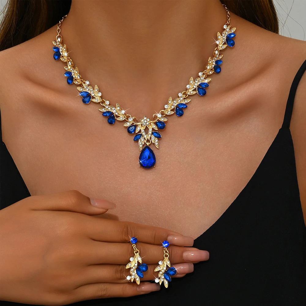 Lunelle™ | Crystal Leaf Necklace &amp; Earring Set