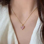Amorette™ | Ketting met Roze Kristallen Harthanger