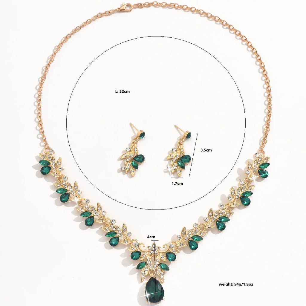 Lunelle™ | Crystal Leaf Necklace &amp; Earring Set