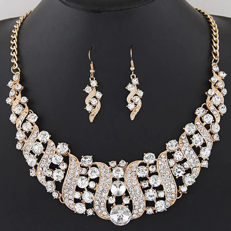 Solara™ | Champagne Kristallen Ketting- & Oorbellenset