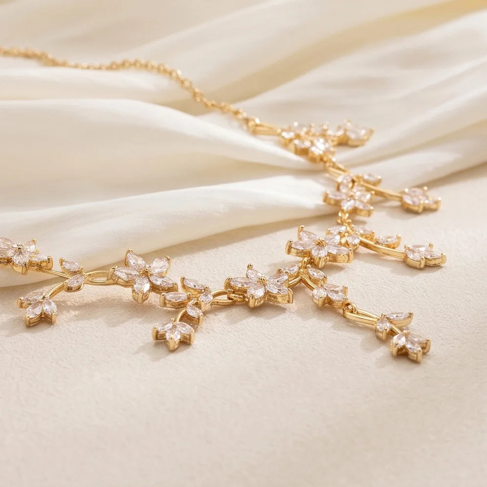 Elowyn™ | Floral Crystal Necklace &amp; Earring Set