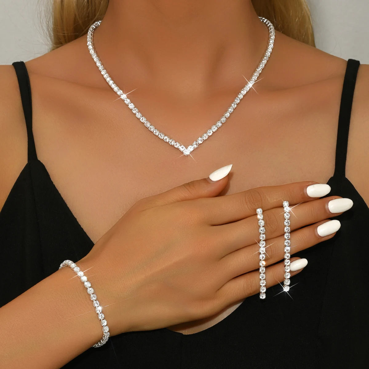 Aurelia™ | Crystal Tennis Necklace, Earrings &amp; Bracelet Set