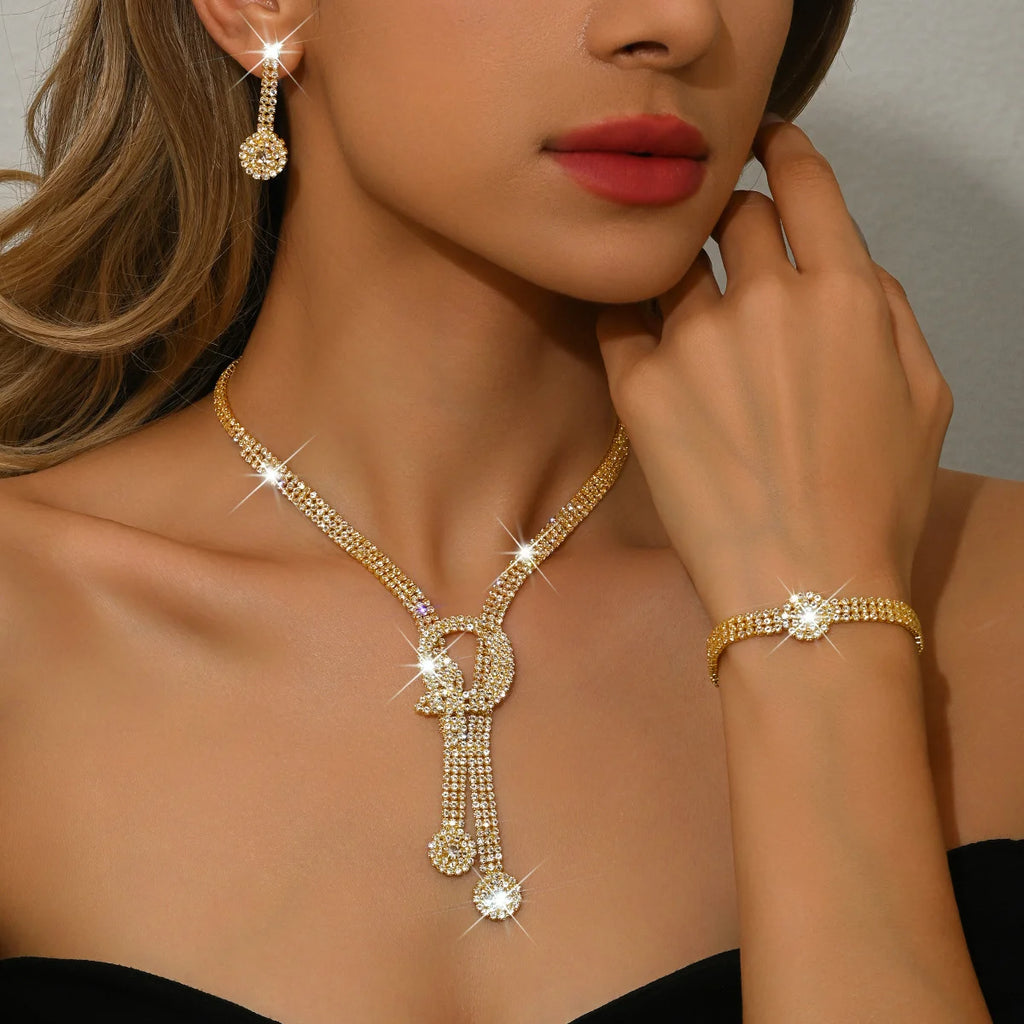 Aurelia™ | Crystal Knot Necklace, Earrings &amp; Bracelet Set
