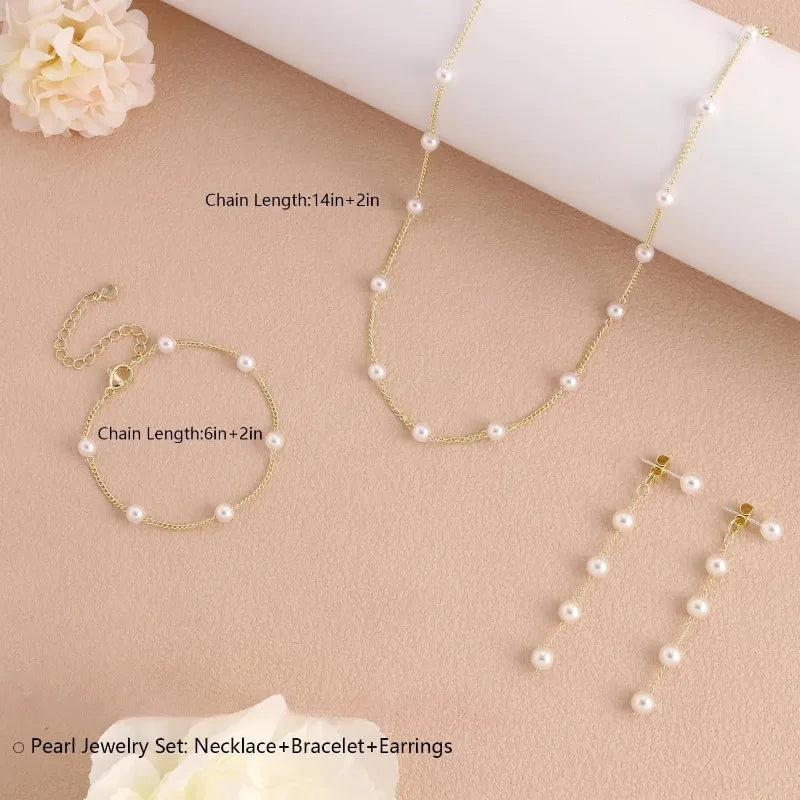 Amélie™ | Delicate Pearl Necklace, Earrings &amp; Bracelet Set