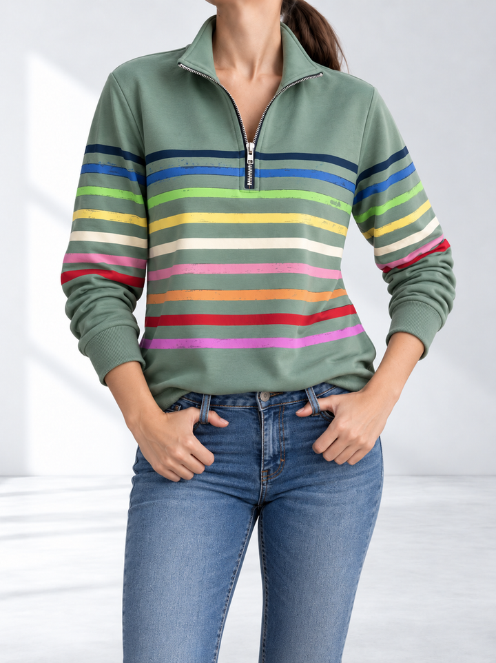 Elara-Mae™ | Striped Quarter-Zip Sweatshirt