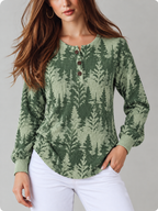 Maribel™ | Henley Top met Bloemenprint en Lange Mouwen