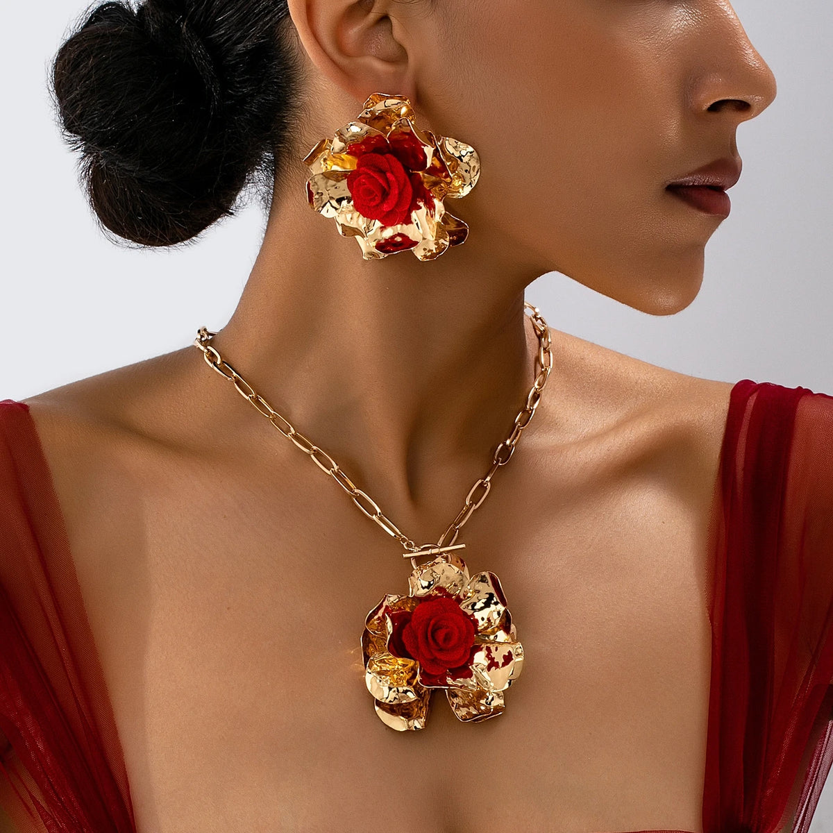 Rosabella™ | Rose Statement Necklace &amp; Earring Set