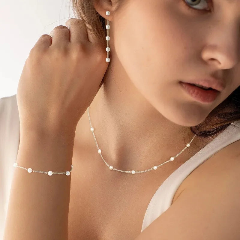 Amélie™ | Delicate Pearl Necklace, Earrings &amp; Bracelet Set