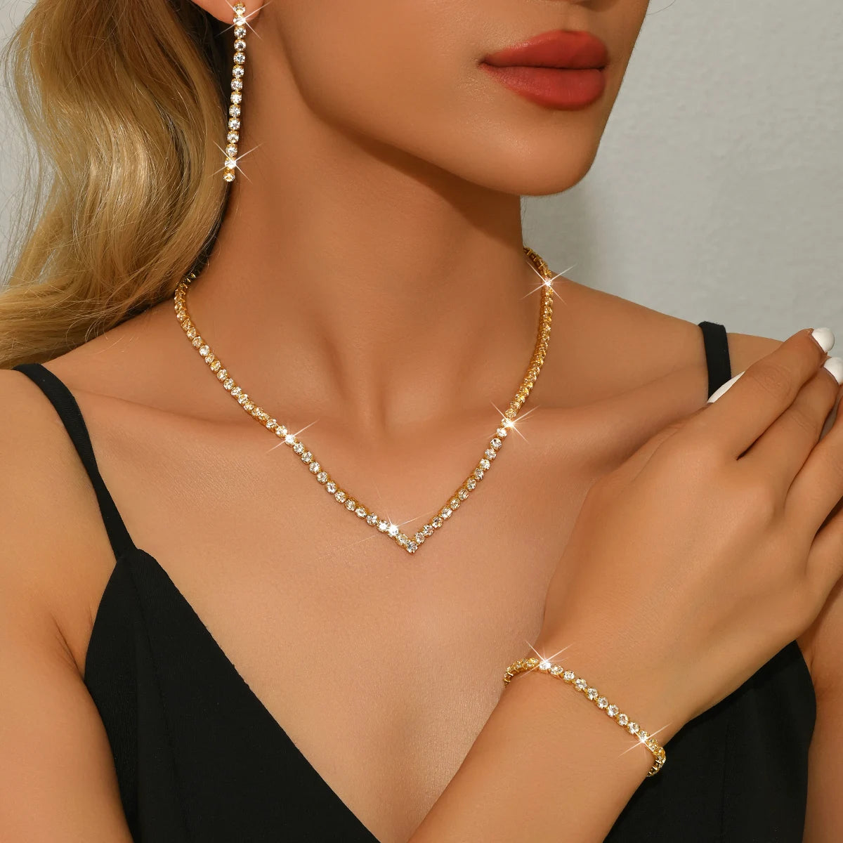 Aurelia™ | Crystal Tennis Necklace, Earrings &amp; Bracelet Set