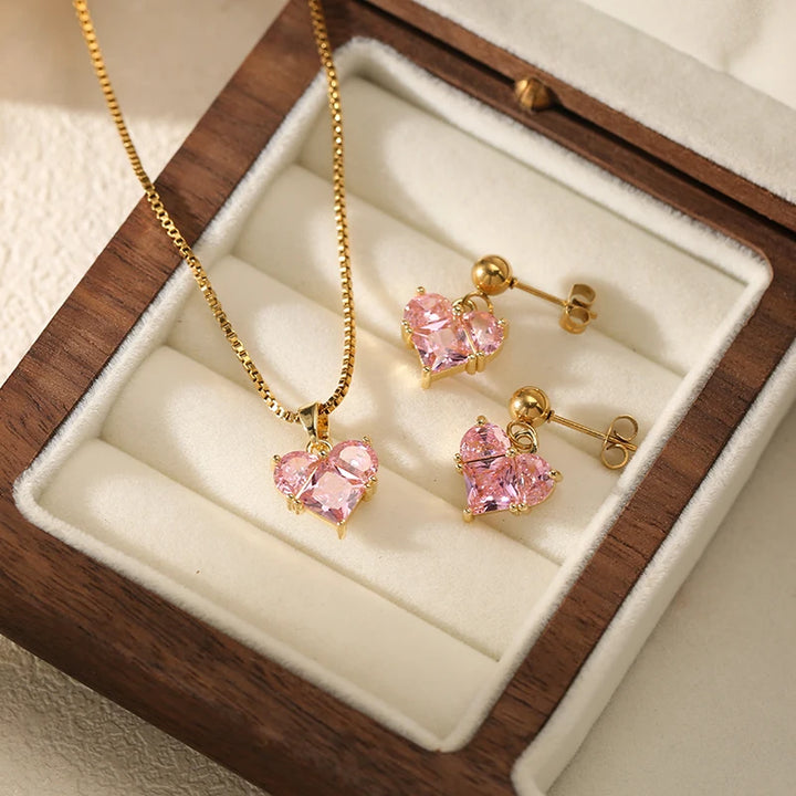 Amorette™ | Ketting met Roze Kristallen Harthanger