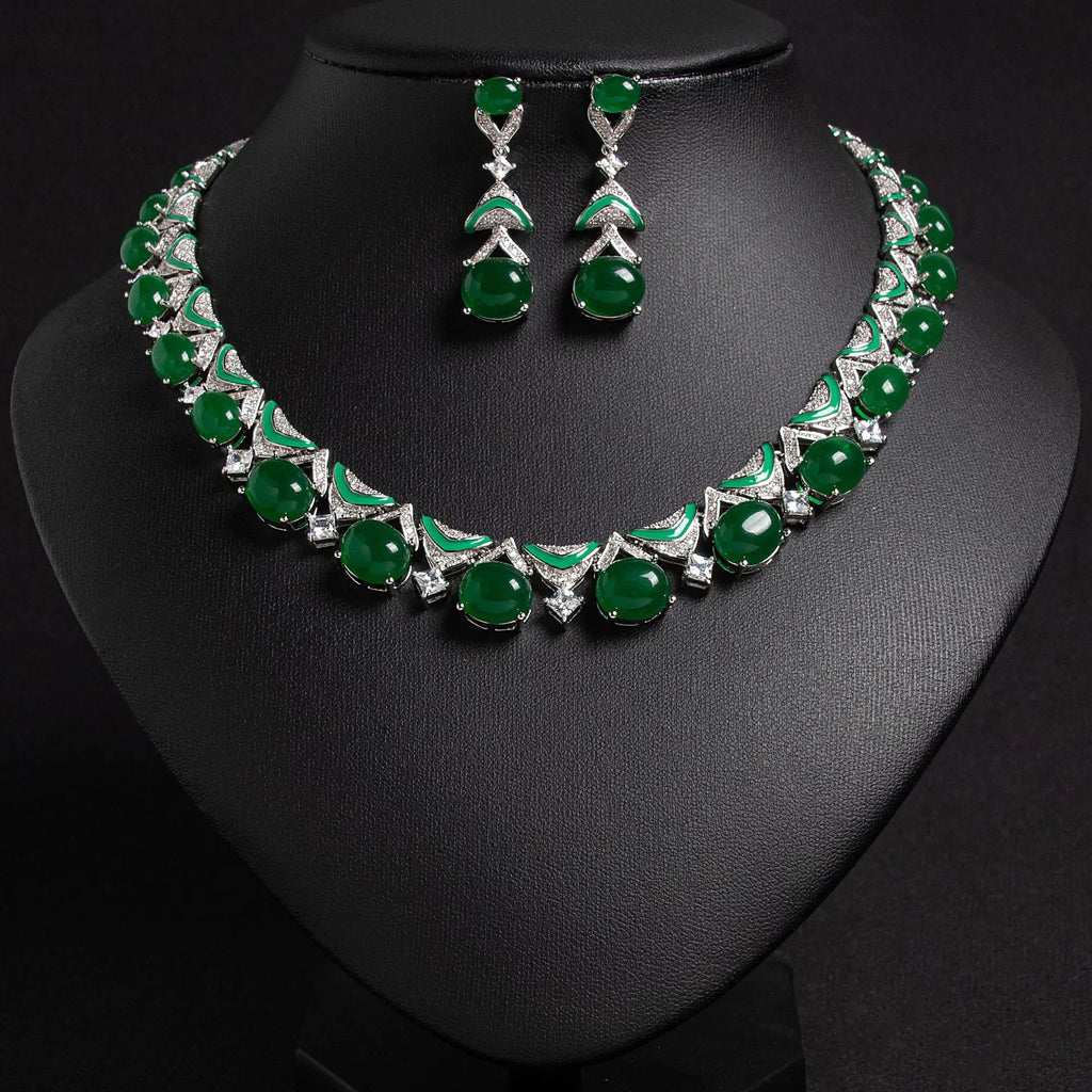 Esmerelle™ | Green Crystal Necklace &amp; Earring Set