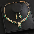 Lunelle™ | Crystal Leaf Necklace &amp; Earring Set