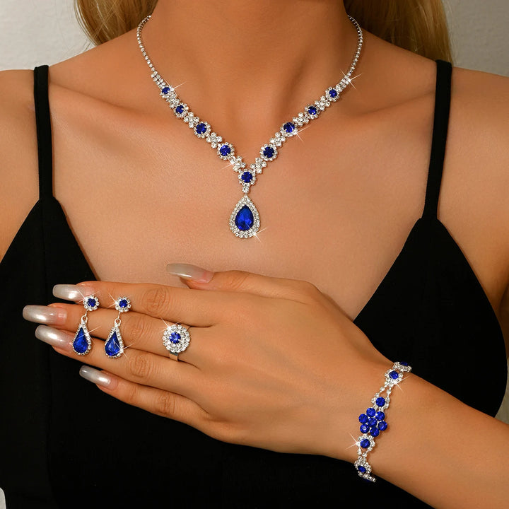 Evelisse™ | 4-delige Blauwe Kristallen Sieradenset