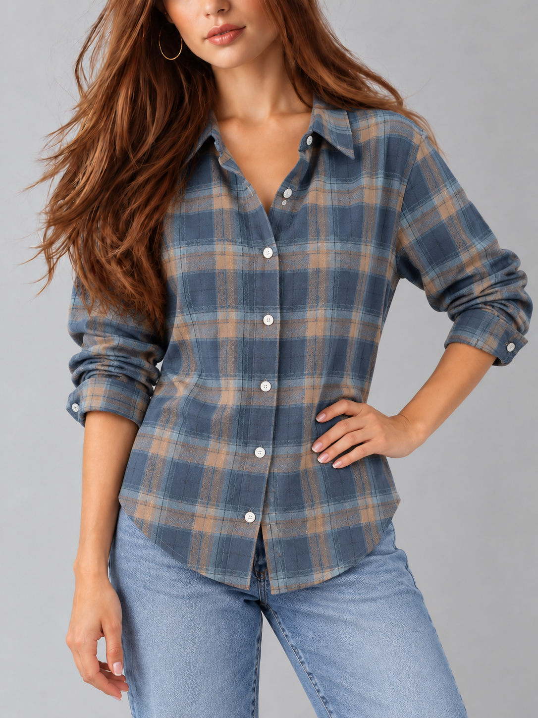 Tessa™ | Klassieke Tartan Blouse met Knopen