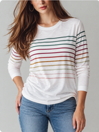 Elodie™ | Top met Veelkleurige Strepen en Lange Mouwen