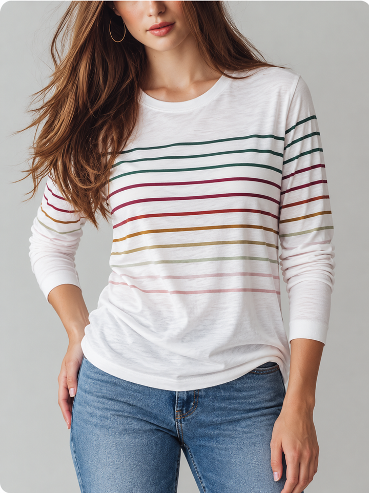 Elodie™ | Top met Veelkleurige Strepen en Lange Mouwen
