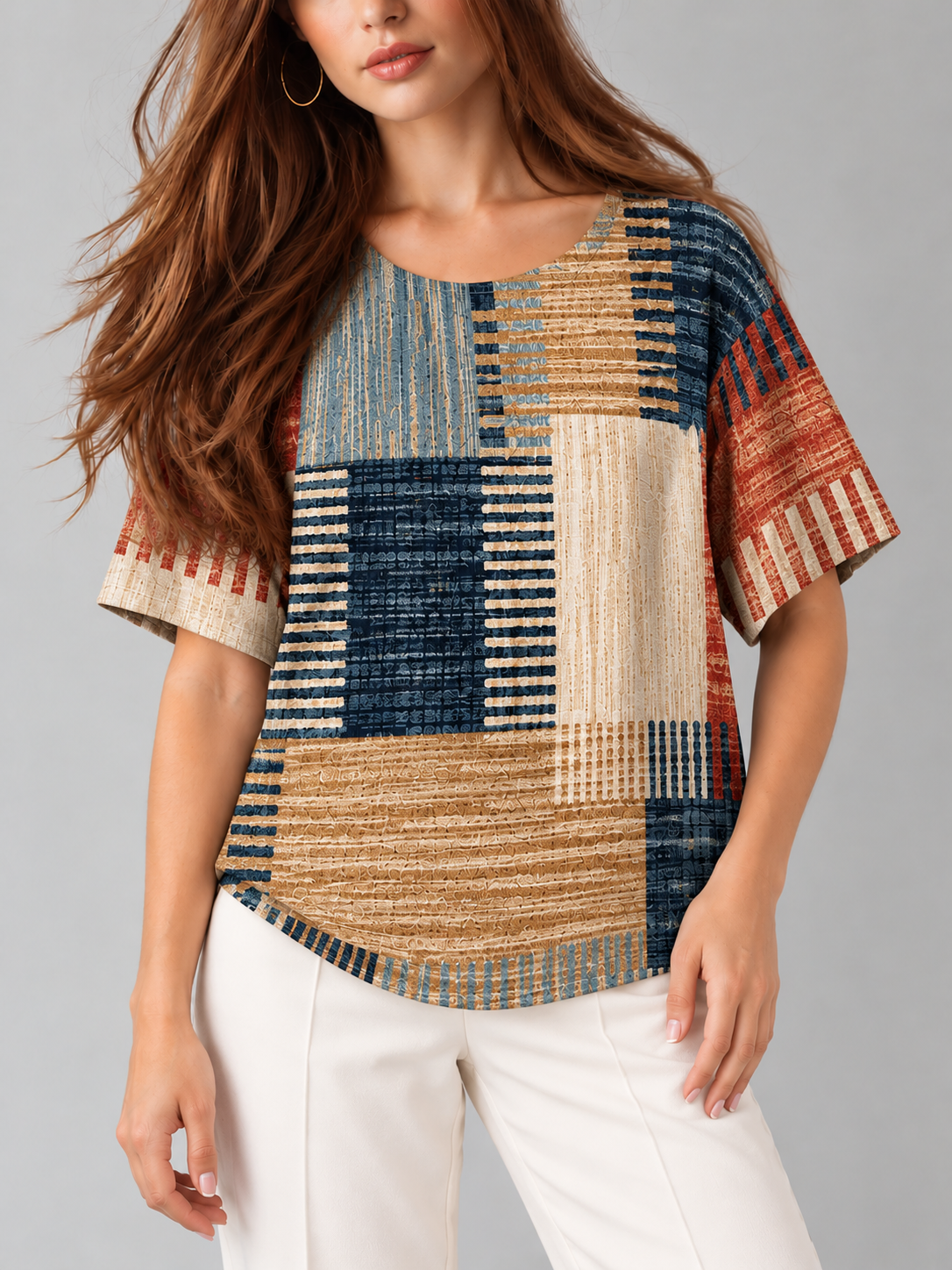 Harper™ | Relaxte Top met Patchworkprint