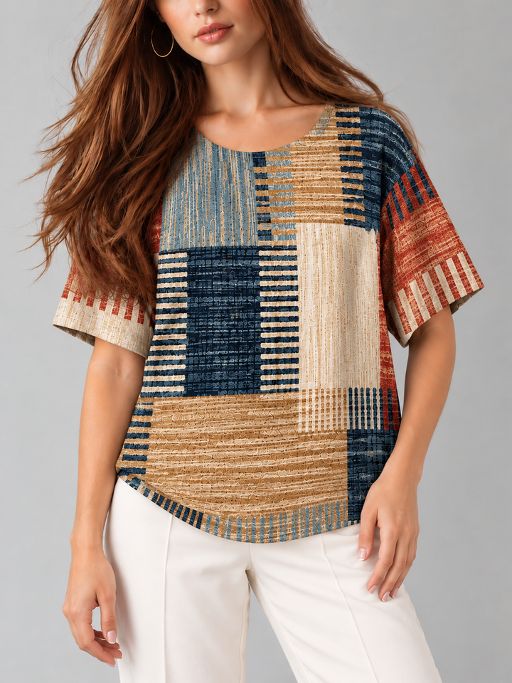 Harper™ | Relaxte Top met Patchworkprint