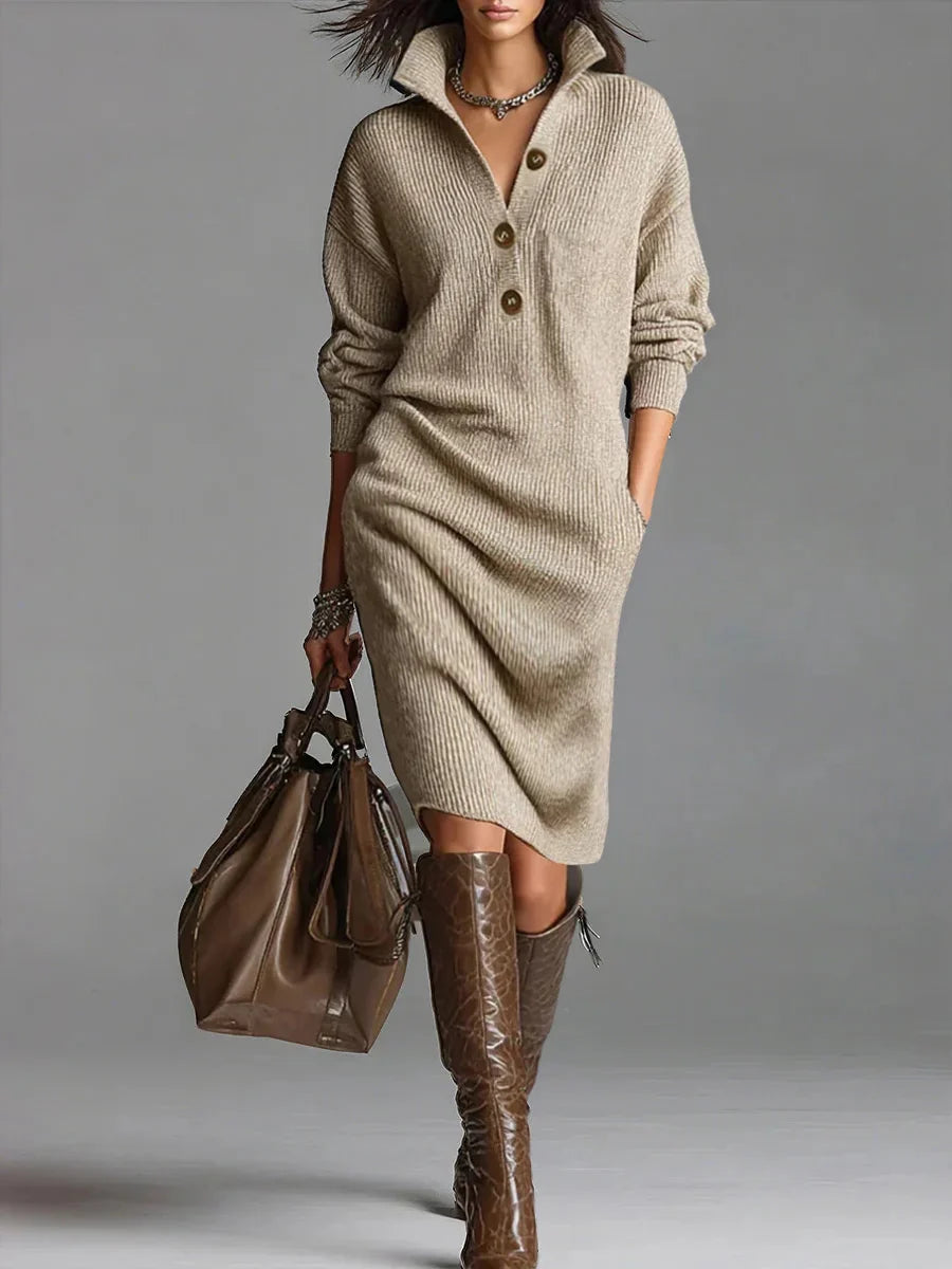 Norlyn™ | Chique Geribde Midi Jurk – Tijdloze Elegantie