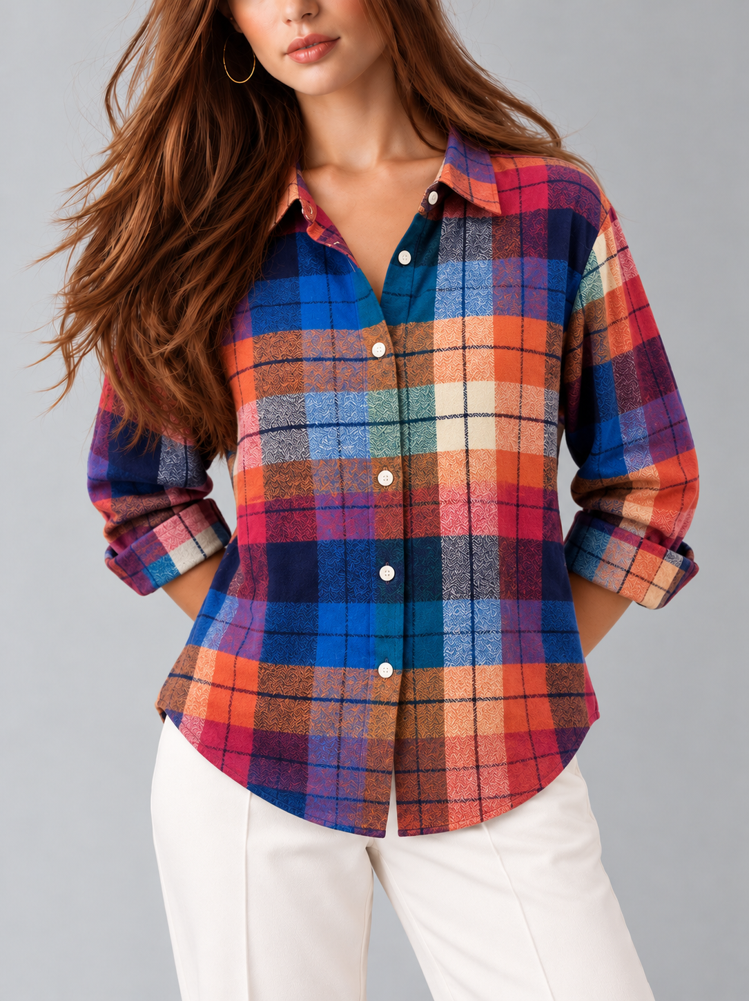 Autumn™ | Klassieke Geruite Blouse met Knopen