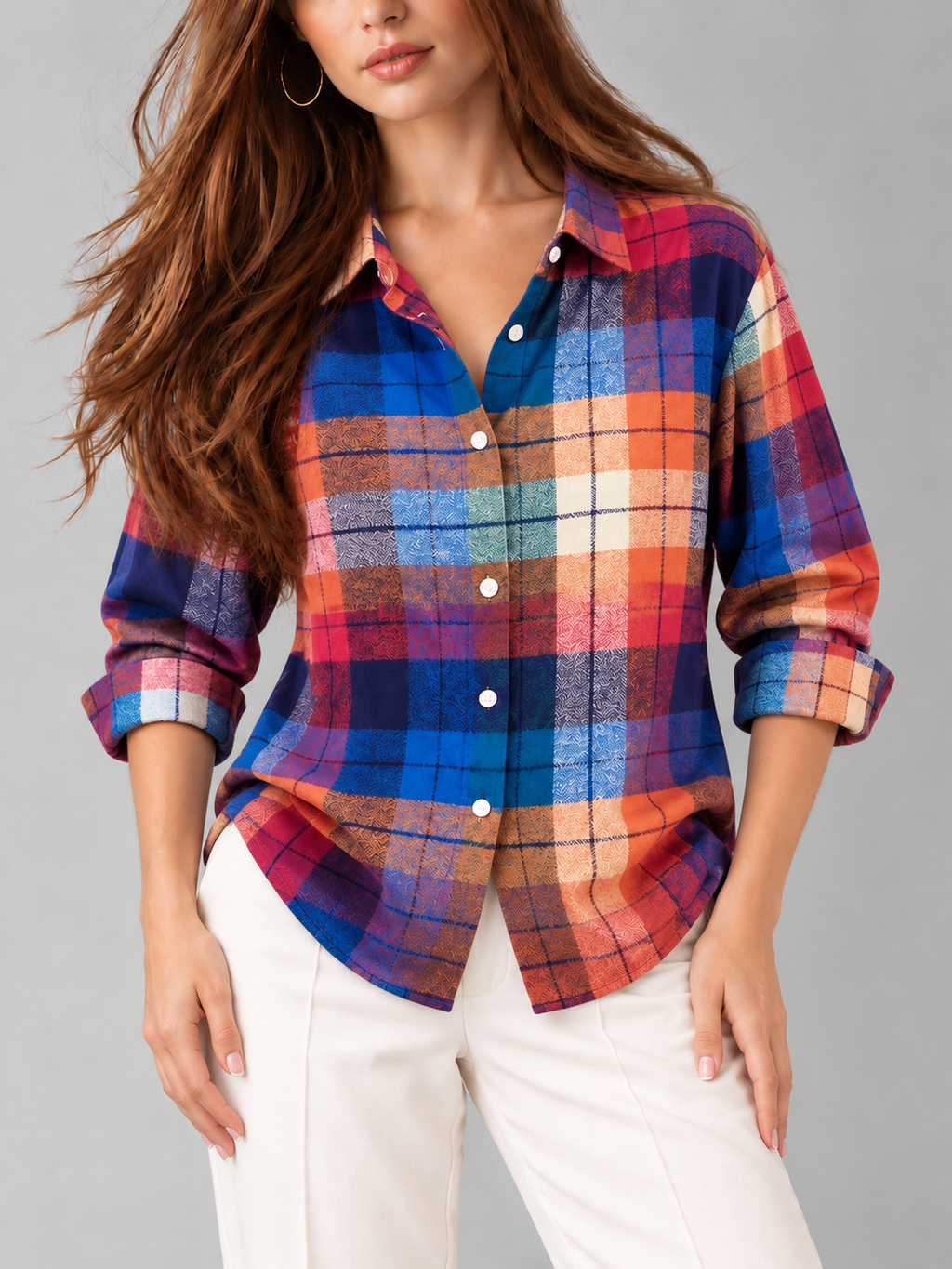 Autumn™ | Klassieke Geruite Blouse met Knopen
