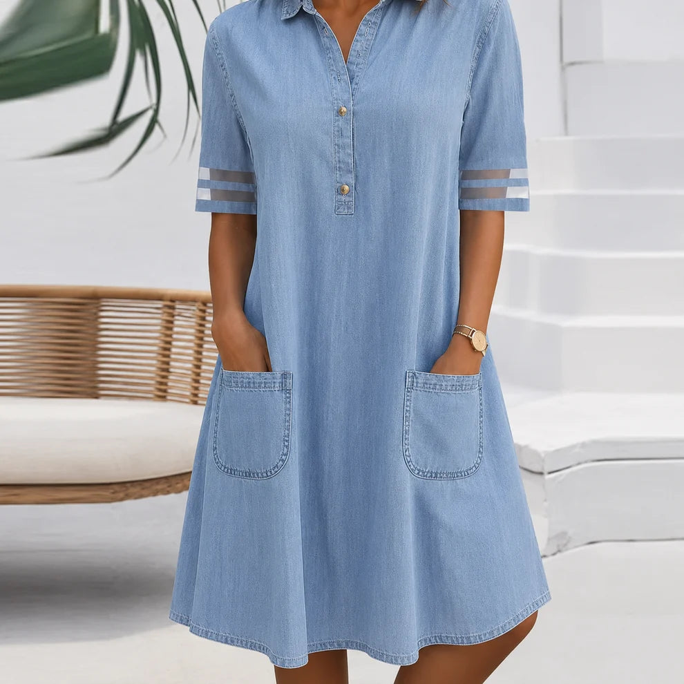 Brittany™ | Buikcamouflerende Denim-Look Blousejurk