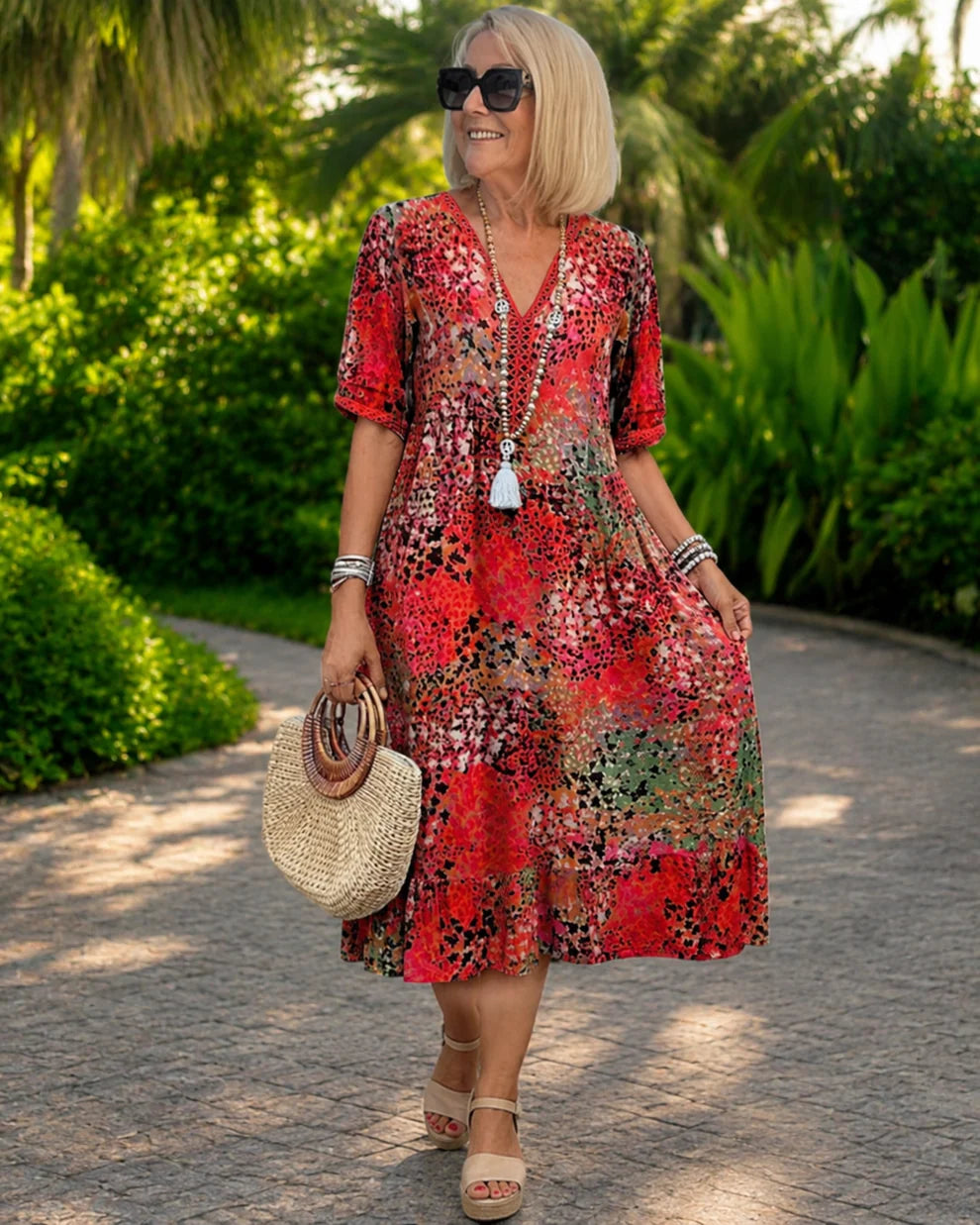 Iris™ | Airy Tummy-Camouflaging Midi Dress with Print