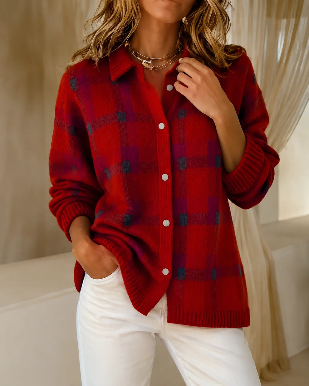 Tesa™ | Geruite Gebreide Vest – Retro &amp; Comfortabel