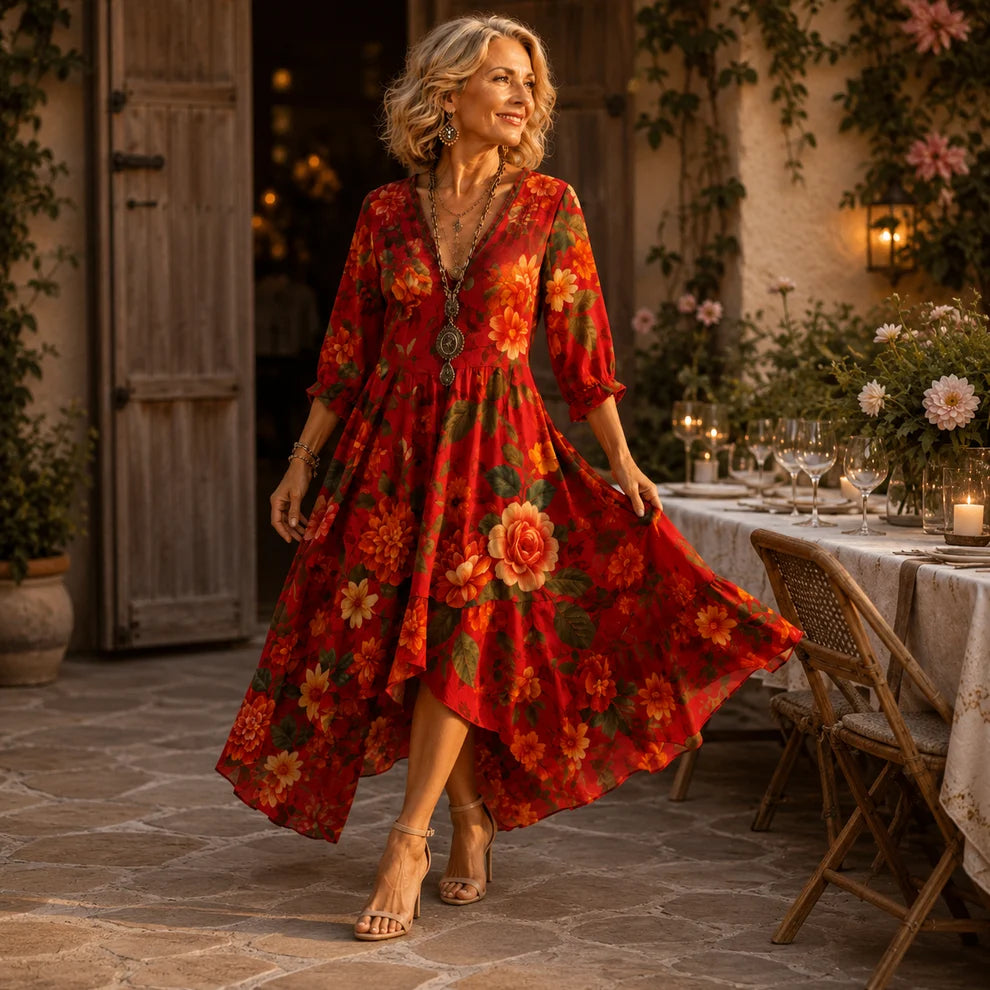 Jolene™ | Elegante Buikcamouflerende Bloemen Jurk