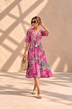 Iris™ | Luchtige Buikcamouflerende Midi-jurk met Print