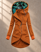 Solid Colour Printed Hooded Long Sleeve Jacket – Ginger – front view