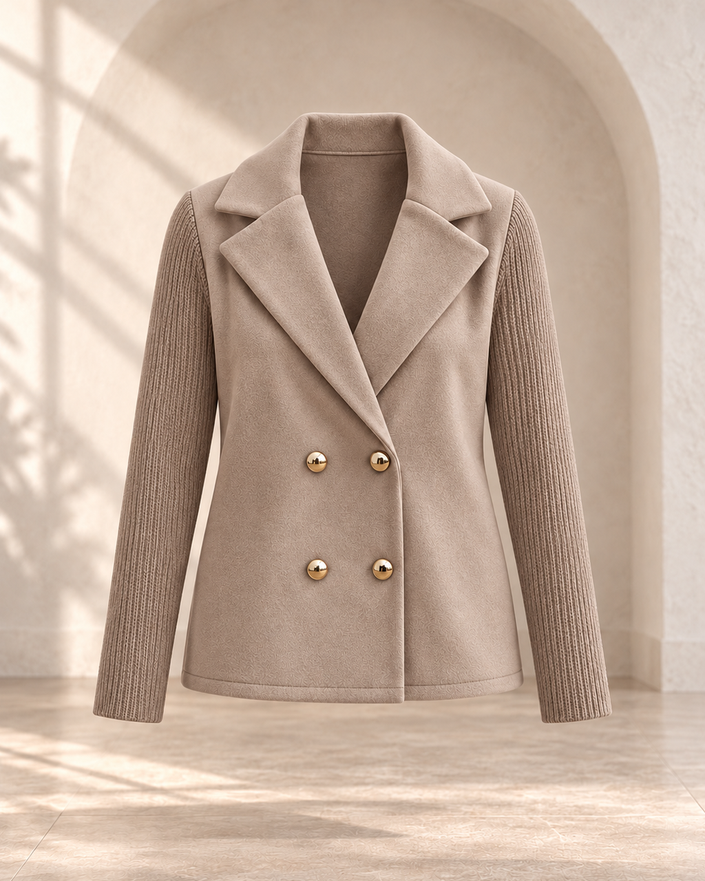 Women's Elegant Wool Stitching Woolen Coat Commuter Suit — Brown