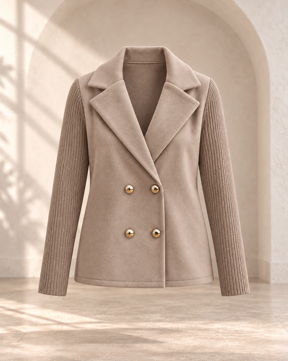 Women's Elegant Wool Stitching Woolen Coat Commuter Suit — Brown