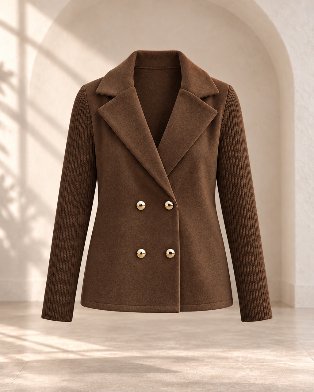 Women's Elegant Wool Stitching Woolen Coat Commuter Suit — Dark Brown