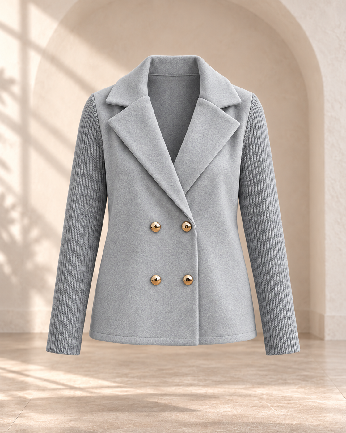 Women's Elegant Wool Stitching Woolen Coat Commuter Suit — Grey