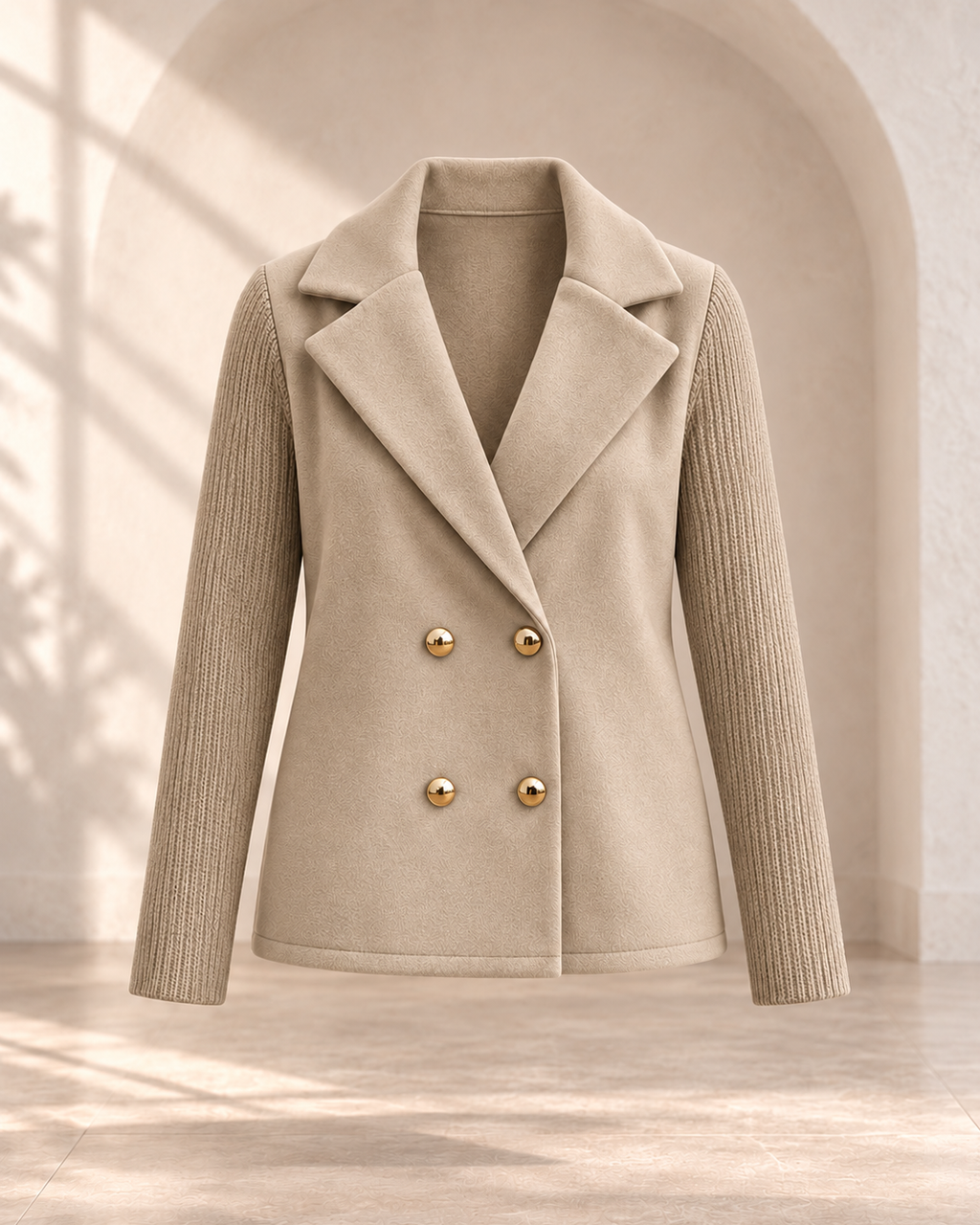 Women's Elegant Wool Stitching Woolen Coat Commuter Suit — Khaki