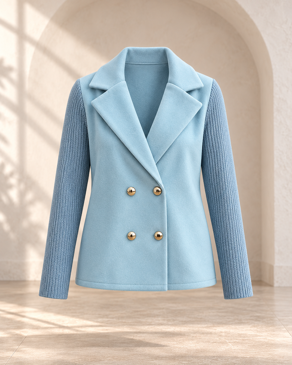 Women's Elegant Wool Stitching Woolen Coat Commuter Suit — Light Blue