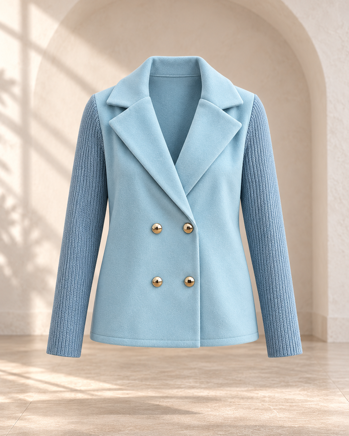 Women's Elegant Wool Stitching Woolen Coat Commuter Suit — Light Blue