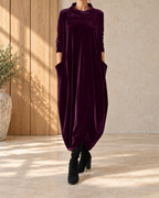 New Round Neck Long Sleeve Solid Color Dress Women — Purple