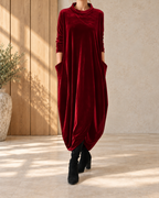New Round Neck Long Sleeve Solid Color Dress Women — Red