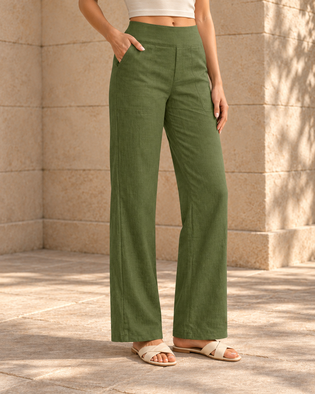 High-waisted Relaxed-fit Casual Trousersstylish And Versatile Workwear Pants — Army Green