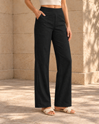 High-waisted Relaxed-fit Casual Trousersstylish And Versatile Workwear Pants — Black