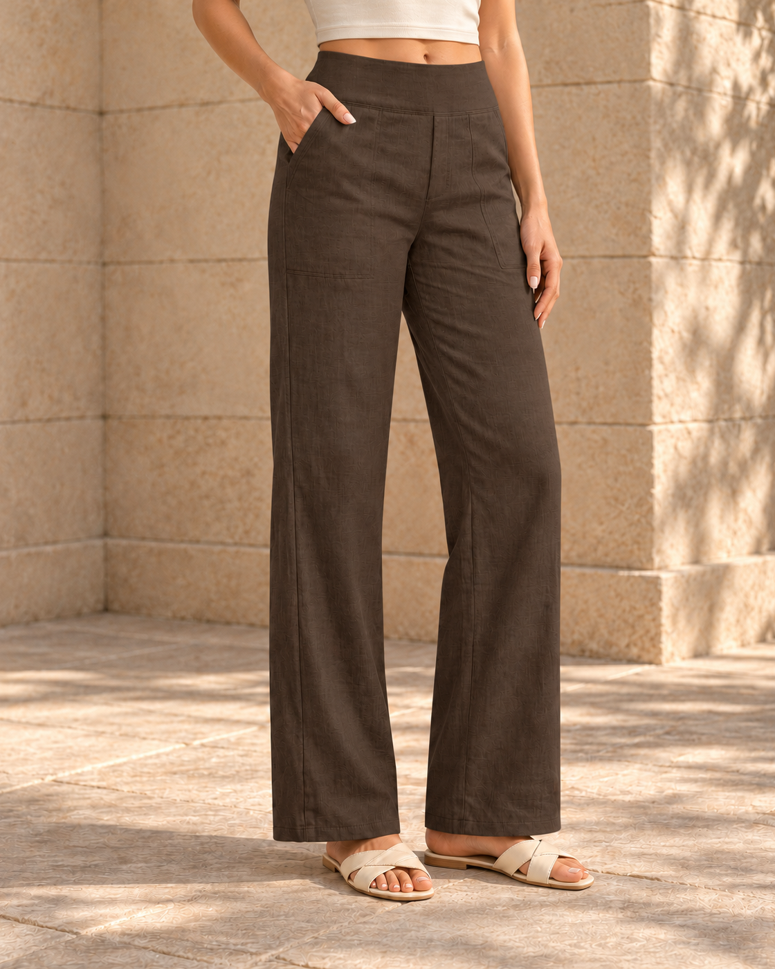 High-waisted Relaxed-fit Casual Trousersstylish And Versatile Workwear Pants — Dark Brown