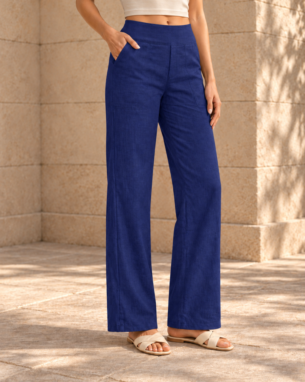 High-waisted Relaxed-fit Casual Trousersstylish And Versatile Workwear Pants — Navy Blue