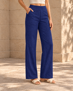 High-waisted Relaxed-fit Casual Trousersstylish And Versatile Workwear Pants — Navy Blue