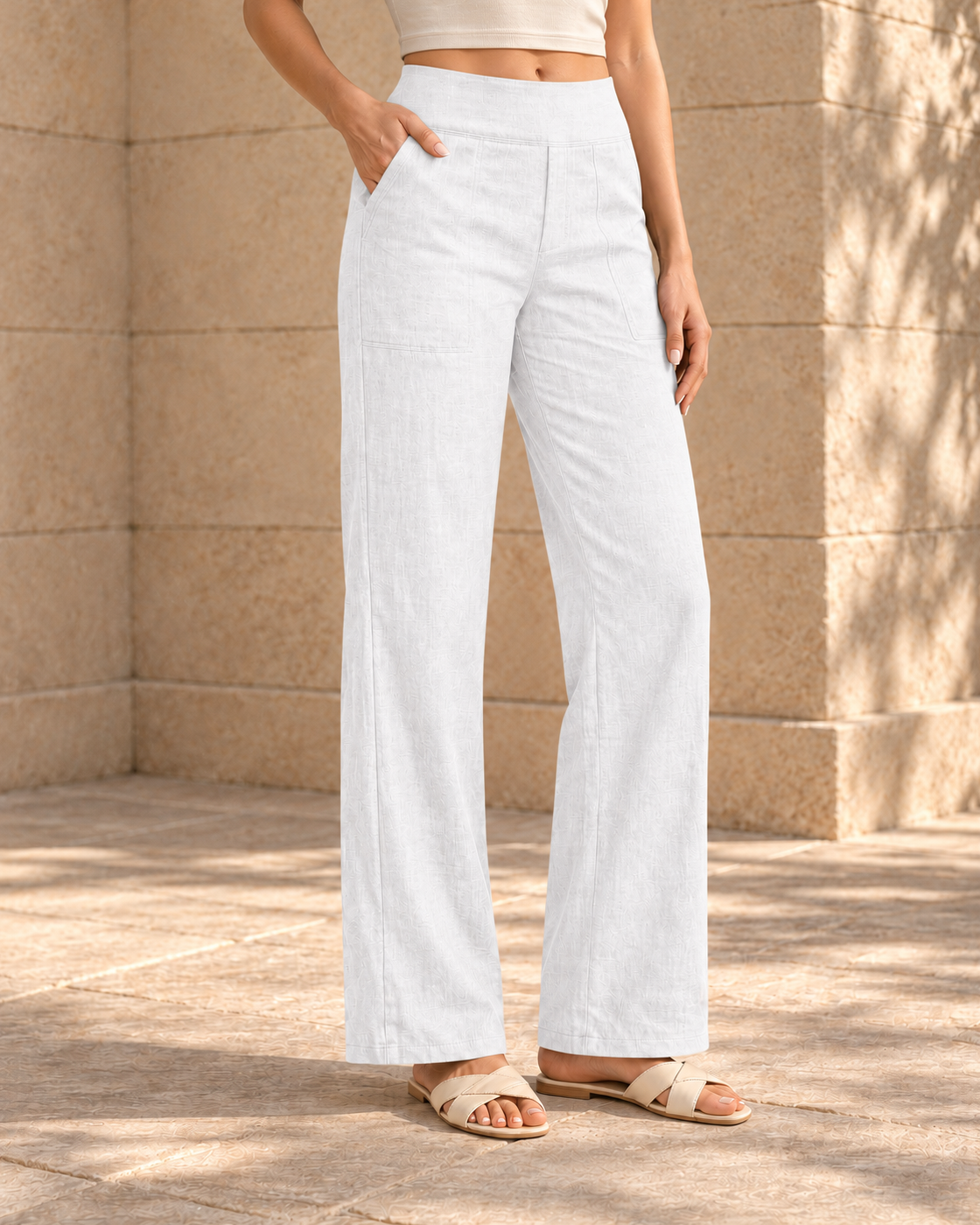 High-waisted Relaxed-fit Casual Trousersstylish And Versatile Workwear Pants — White