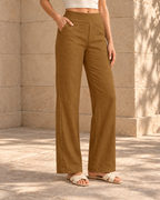 High-waisted Relaxed-fit Casual Trousersstylish And Versatile Workwear Pants — Yellowish Brown